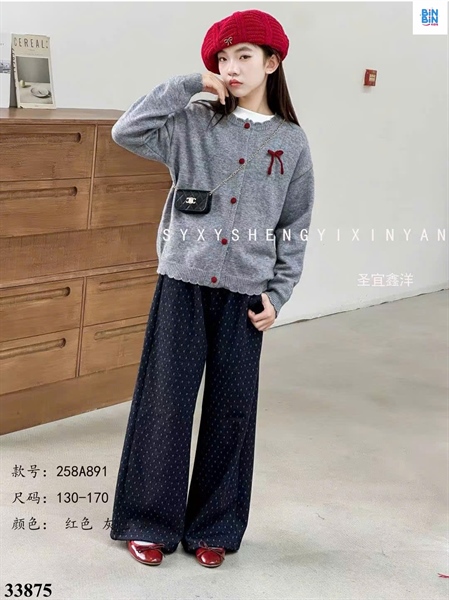 33875-Set bộ 3ct xám nơ len