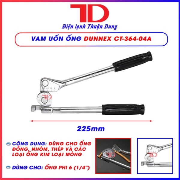 Vam uốn ống đồng DUNNEX, model CT-364-04A, dùng cho ống phi 6 (1/4"), dùng cho ống đồng, nhôm, thép, ống kim loại mỏng, tay cầm điều chỉnh 180 độ (thùng 20 cái)
