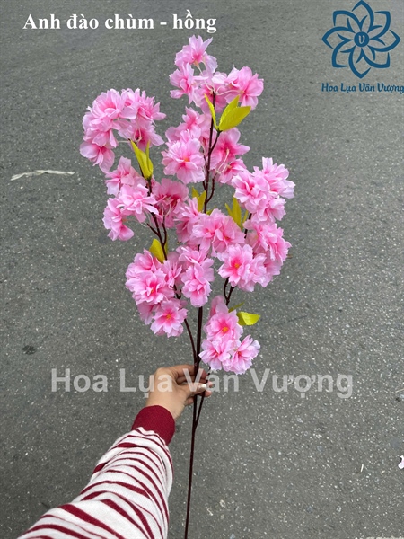 Anh đào chùm - Hồng - Hoa cành dài - Hoa Lụa Vân Vượng