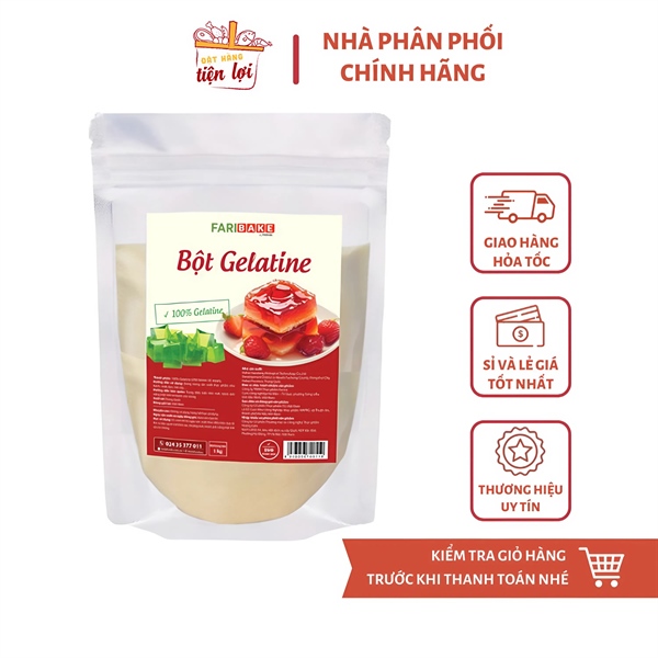Bột Gelatin FariBake Nguyên chất 100% Túi 1Kg