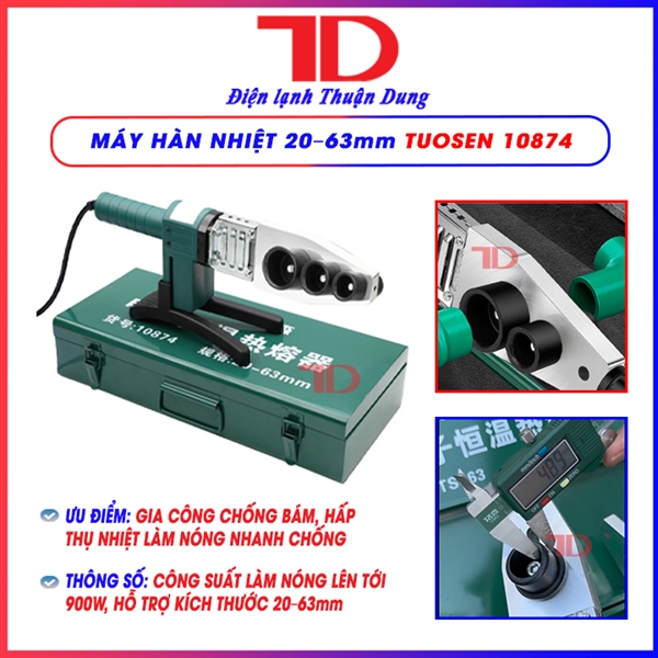 Máy hàn nhiệt Tuosen 10874, bộ sấy 20–63mm, công suất 900w, máy hàn ống nước PPR (1 thùng/10 bộ) - CD