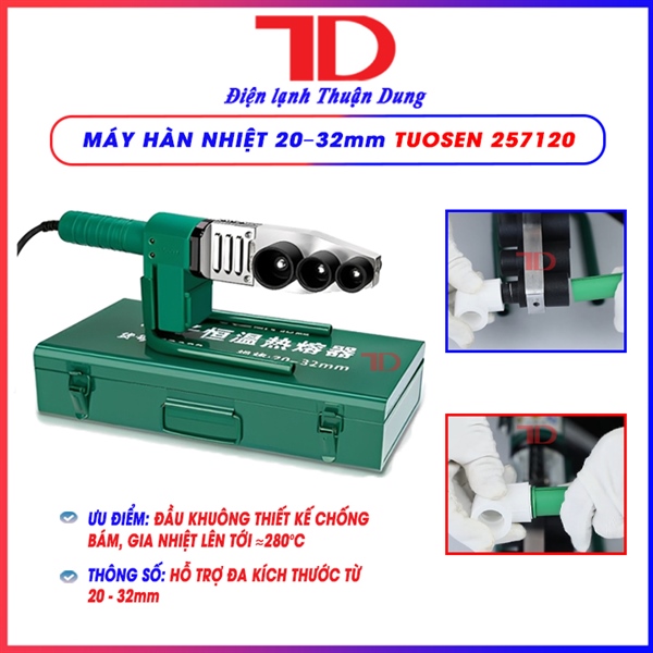 Máy hàn nhiệt Tuosen 257120, bộ sấy 20–32mm + 1 dây chống bỏng 1m + đầu khuôn vàng đen dày, máy hàn ống nước PPR (1 thùng/10 bộ) - CD