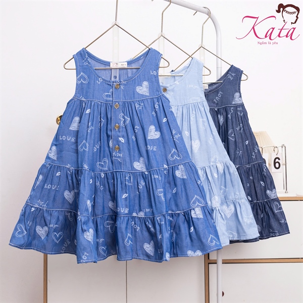 Đầm Bé Gái Tầng Xòe Trái Tim Size 4-14 | Cho Bé 12-35kg