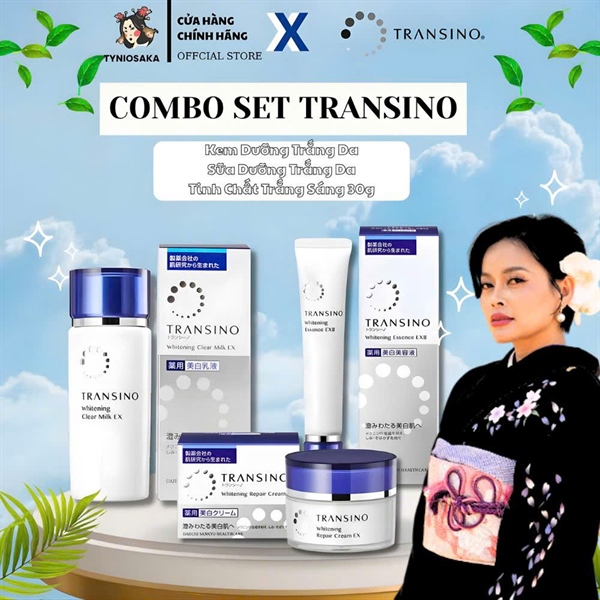 Combo Set Dưỡng Da Transino (Kem Dưỡng Trắng 35g, Sữa Dưỡng Trắng 100ml, Tinh Chất Trắng Sáng 30g)