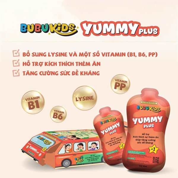 BUBUKIDS YUMMY Plus - Kích thích thèm ăn, tăng đề kháng (Hộp 20 gói x 10ml) - AbiphaVN/Đông Á