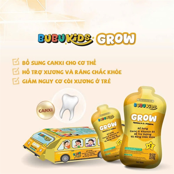 BUBUKIDS GROW - Bổ sung canxi và VTMD3 (Hộp 20 gói x 10ml) - AbiphaVN/Đông Á