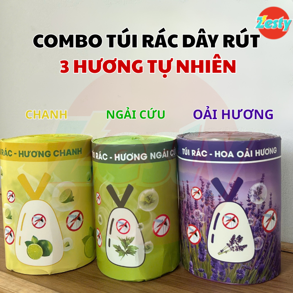 COMBO TÚI RÁC DÂY RÚT 3 HƯƠNG TỰ NHIÊN – HƯƠNG CHANH, OẢI HƯƠNG, NGẢI CỨU | KHỬ MÙI RÁC – XUA MUỖI KIẾN GIÁN HIỆU QUẢ "
