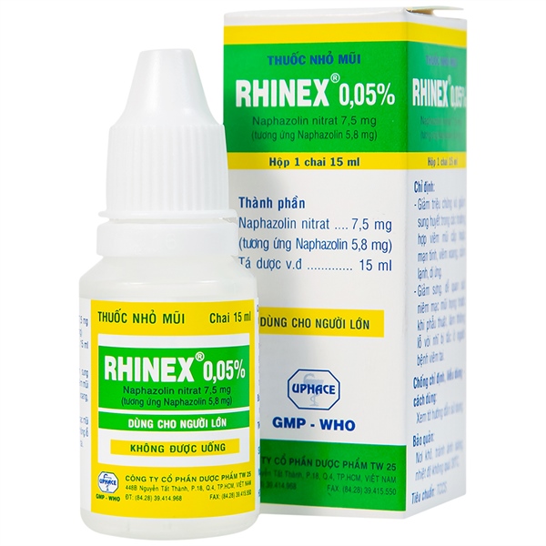 Thuốc nhỏ mũi Rhinex 0,05% 15ml (Naphazolin nitrat 0.05%) - TW25