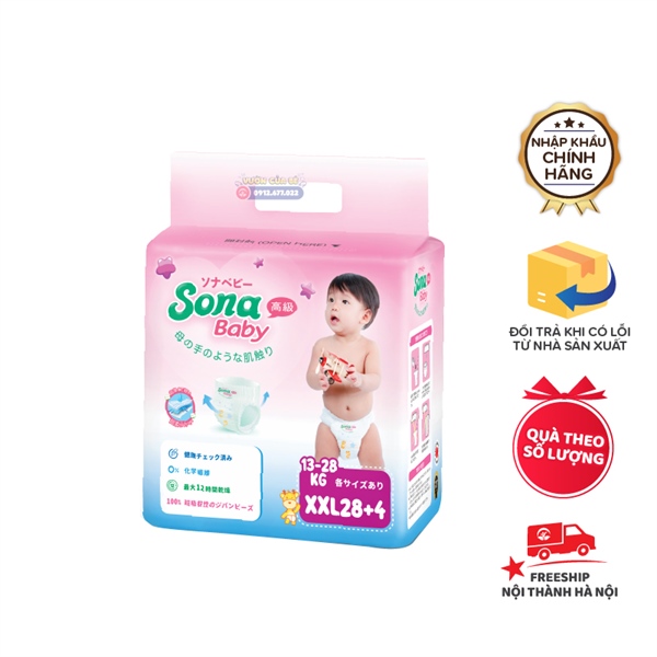 Bỉm Sona Nhật Bản size 06 XXL quần 28+4 miếng (15-28kg)