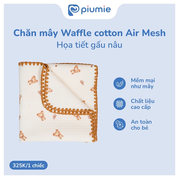 Chăn mây Wafle cotton Air Mesh HT gấu nâu