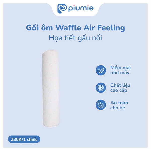 Gối ôm Waffle cotton Air mesh HT gấu vàng H4