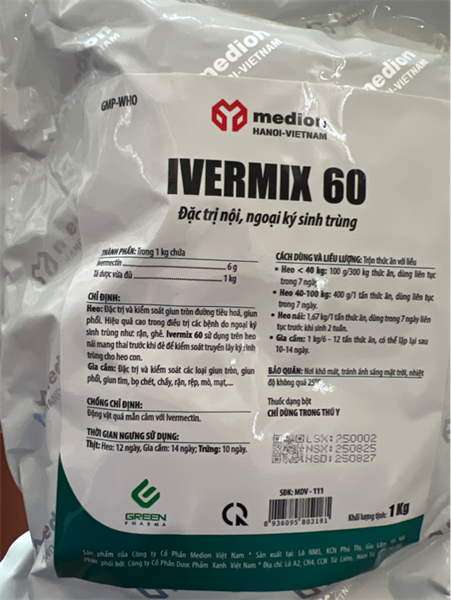 Thuốc thú y Ivermix 60 1 kg (10x1) (tẩy giun mạt)