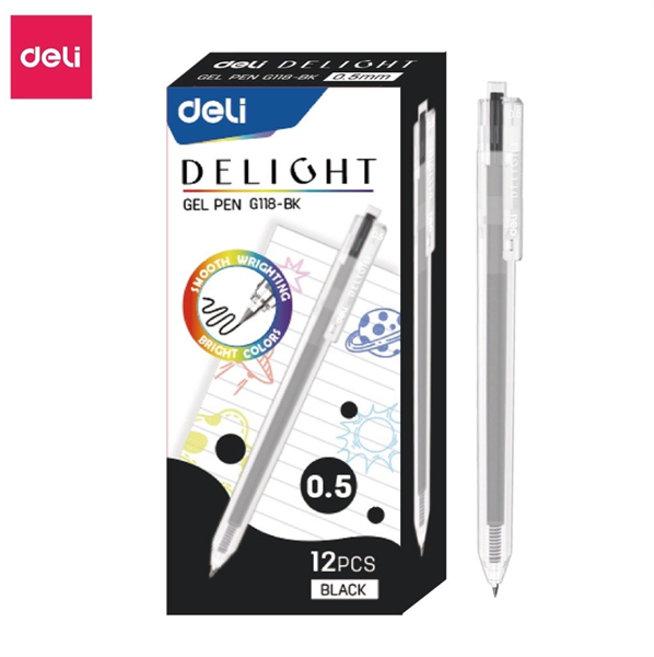 Bút gel đen Deli Delight G118-BK