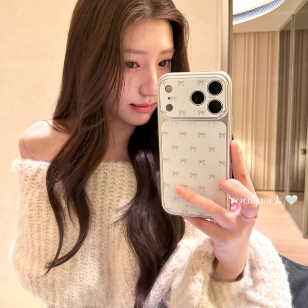 Case Kem Nhiều Nơ Xám Viền Bạc - 16Pro