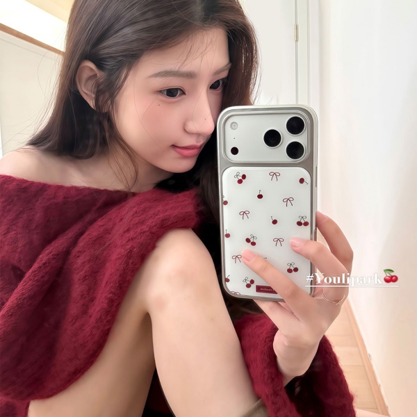 Case Trắng Cherry Đỏ Viền Bạc - 15Promax