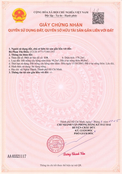 AC-CĐ-ĐB0023 - Thửa đất 543- Tờ bản đồ 118 Nghĩa Thành - TP.HCM