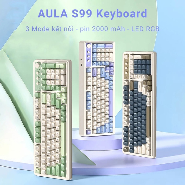Bàn phím cơ không dây Aula S99 Pro 99 phím, 3 chế độ Bluetooth, có dây, không dây