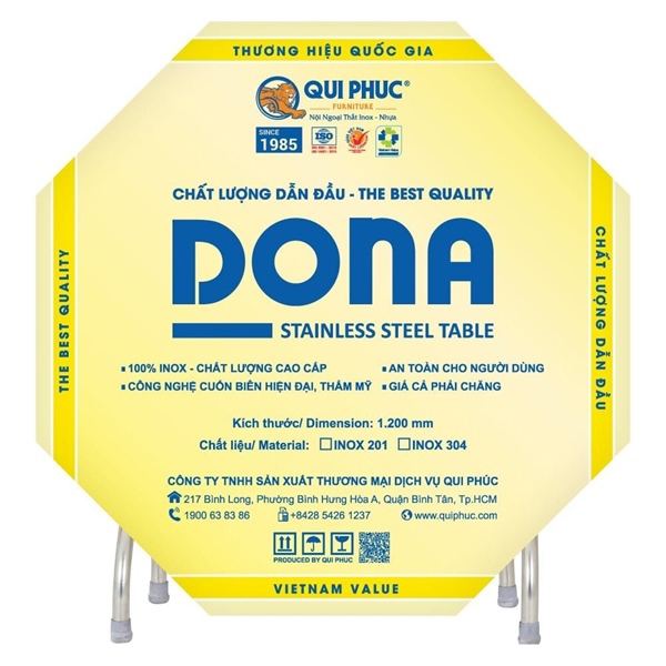 Bàn inox 304 DONA 1m2 cạnh vuông