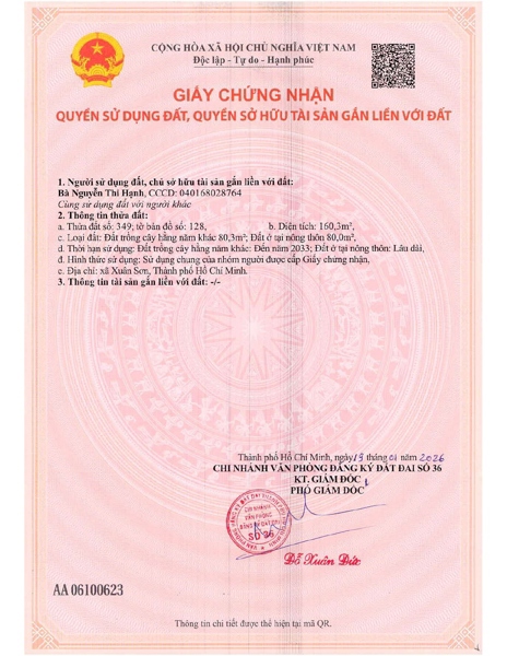 AC-CĐ-SR0031 - Thửa đất 349- Tờ bản đồ 128 Suối Rao - TP.HCM