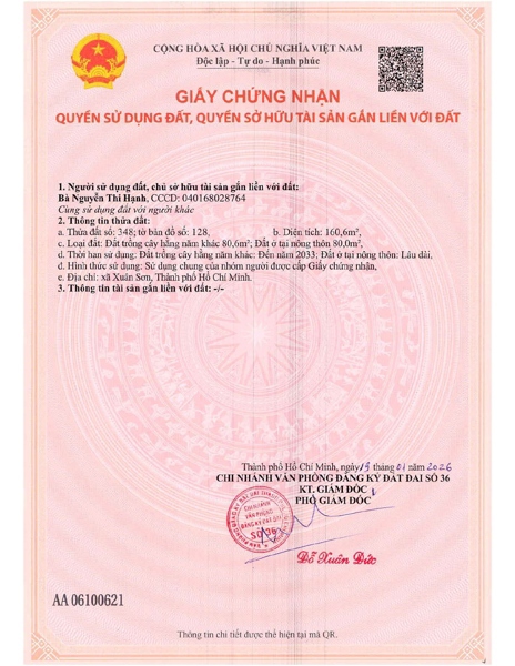 AC-CĐ-SR0030 - Thửa đất 348- Tờ bản đồ 128 Suối Rao - TP.HCM