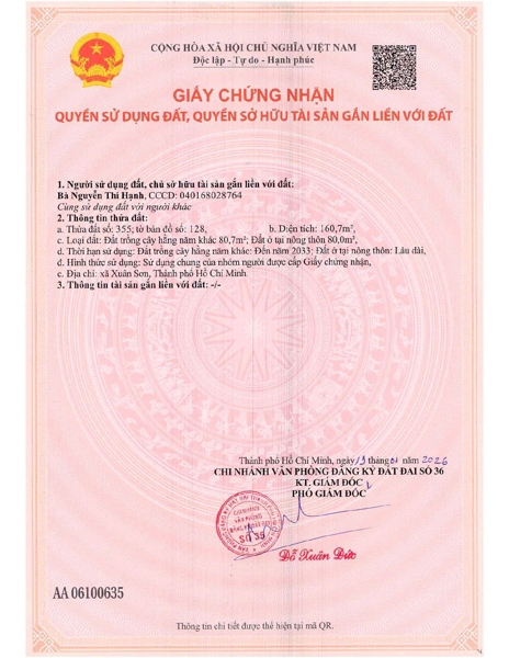 AC-CĐ-SR0037 - Thửa đất 355- Tờ bản đồ 128 Suối Rao - TP.HCM