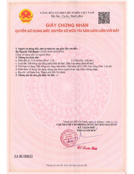 AC-CĐ-SR0036 - Thửa đất 354- Tờ bản đồ 128 Suối Rao - TP.HCM