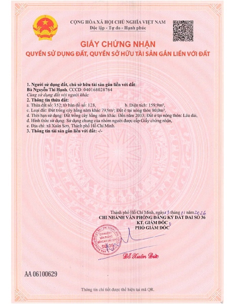 AC-CĐ-SR0034 - Thửa đất 352- Tờ bản đồ 128 Suối Rao - TP.HCM