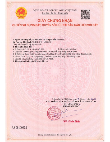 AC-CĐ-SR0035 - Thửa đất 353- Tờ bản đồ 128 Suối Rao - TP.HCM