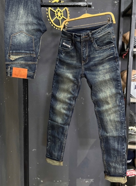 Jean Dài THREE VIP- JD1324 Xanh was Retro phủ đồng