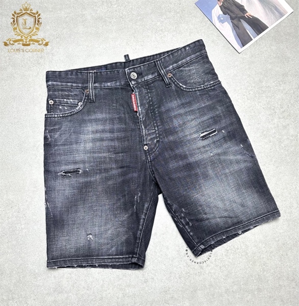 Short Jean DSQ đen ghi marine mài rách nhẹ