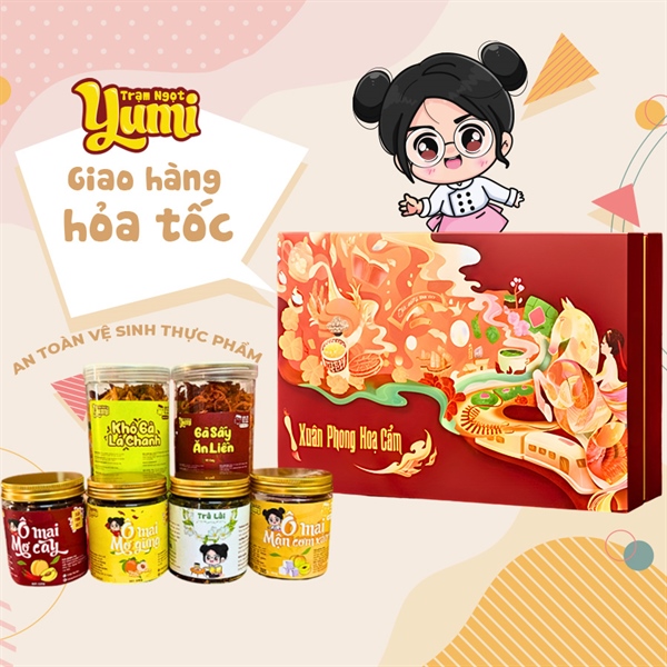 Bộ Quà Tết Xuân Phong Hoạ Cẩm kèm Túi quà cùng thiệp và lì xì