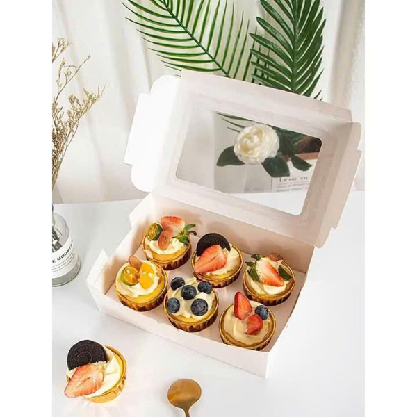 HỘP GIẤY CUPCAKE 6 Ô NẮP TRONG