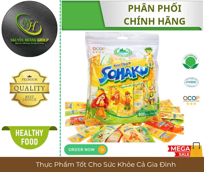 SƠN HẢI - Kẹo Thạch Trái Cây Nhiều Vị SOHAKU Túi 800g ( 25 gói x 32gr) ( Thùng 12 Túi)