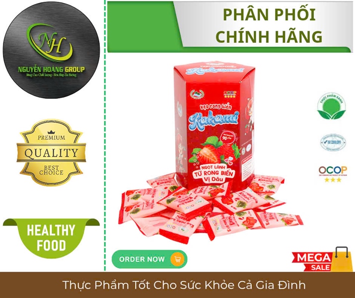 SƠN HẢI - Kẹo Rong Biển KAKAMI Hương DÂU HỘP 90g ( Thùng 24 Hộp)
