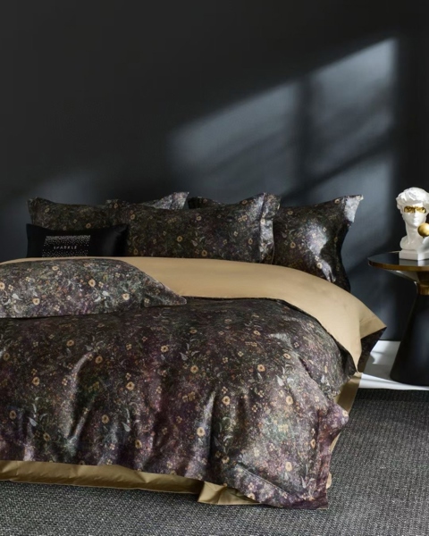 Bộ ga "Tây Vực Tử Lam" | Cotton Ai Cập - Xanh than Hoa nhí, ga vàng - XBD02