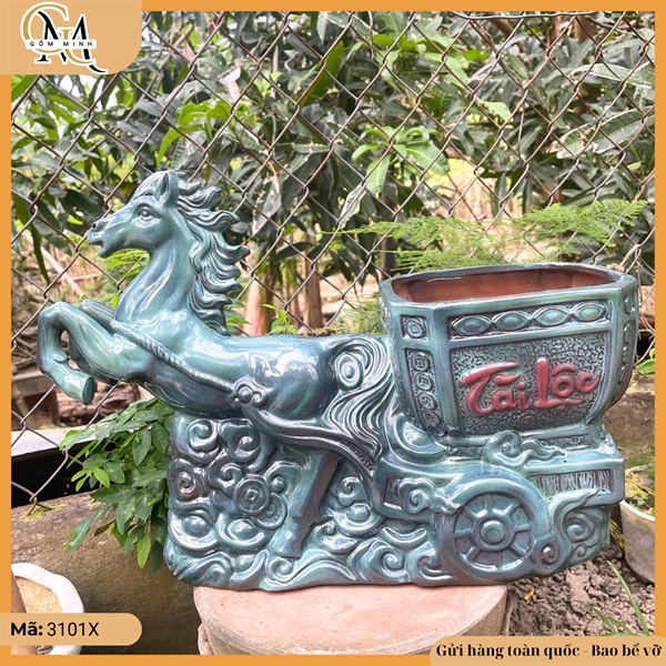 Chậu tượng Ngựa kéo xe Tài Lộc cao 33cm