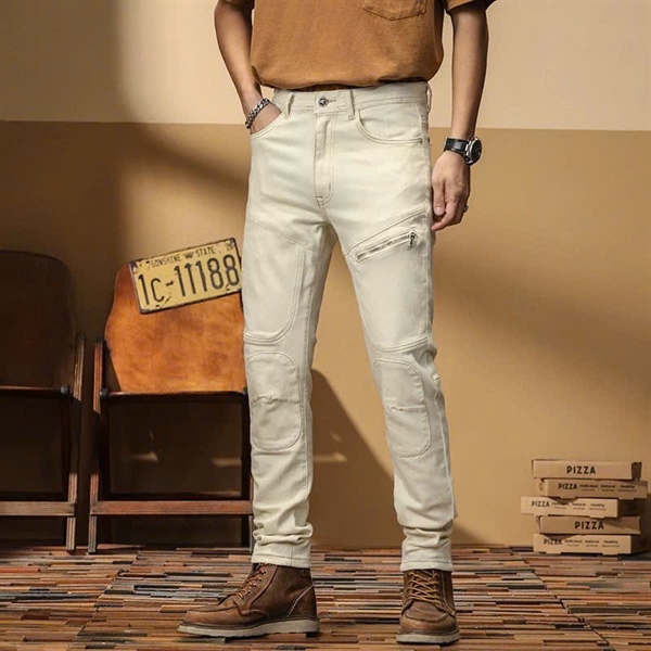 Jean Dài QC VIP-8357 Biker trắng kem có khóa