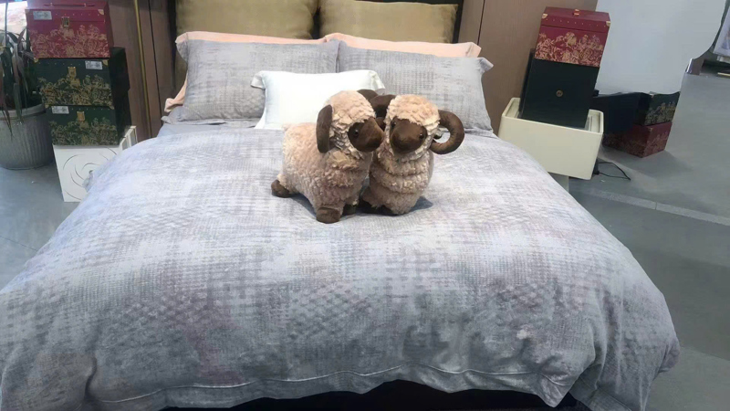 Bộ ga | Len cừu Merino - MLV02.05 - Màu ghi, Dệt họa tiết hình khối