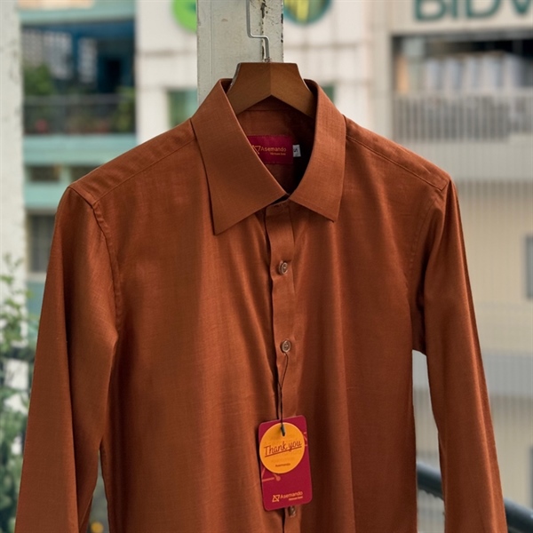 Spread Cam đất Linen Cotton Áo sơ mi nam dài tay chính hãng Asemando
