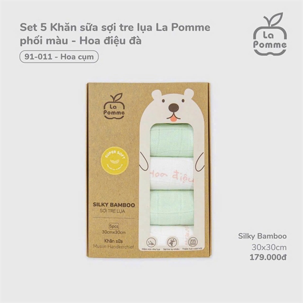 Set 5 Khăn sữa sợi tre lụa La Pomme 91-011 hoa điệu đà 30x30cm