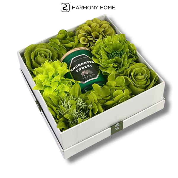 Bộ Quà Tặng Nến Thơm Hoa Lụa Màu xanh Lá