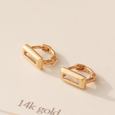 14K Rectangular mini huggie (S)
