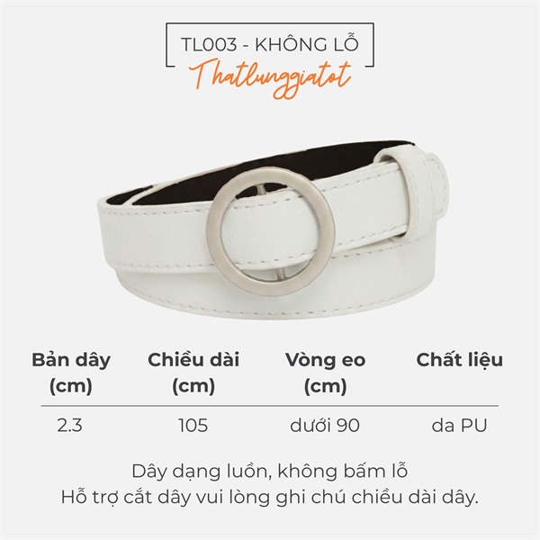 Thắt lưng nữ mặt tròn Ulzzang, không lỗ bản 2.3cm (hỗ trợ cắt dây nịt) TL003 - Thắt Lưng Giá Tốt - Bạc - dây đen 1