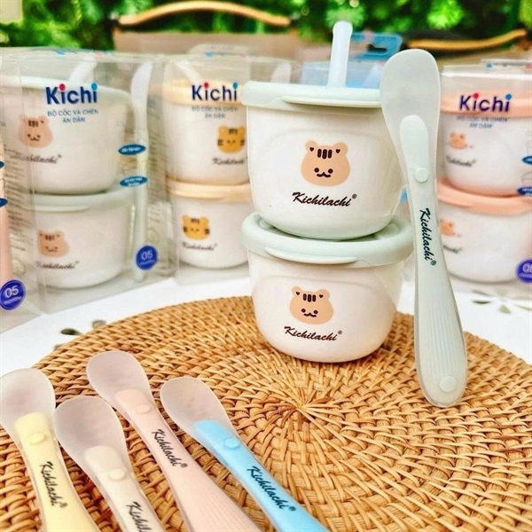 Set chén ăn dặm, cốc tập hút Kichi