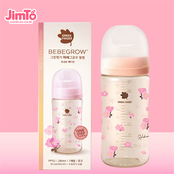 Bình sữa BebeGrow Green Finger PPSU 280ml Hoa Hibiscus size M (3M+)