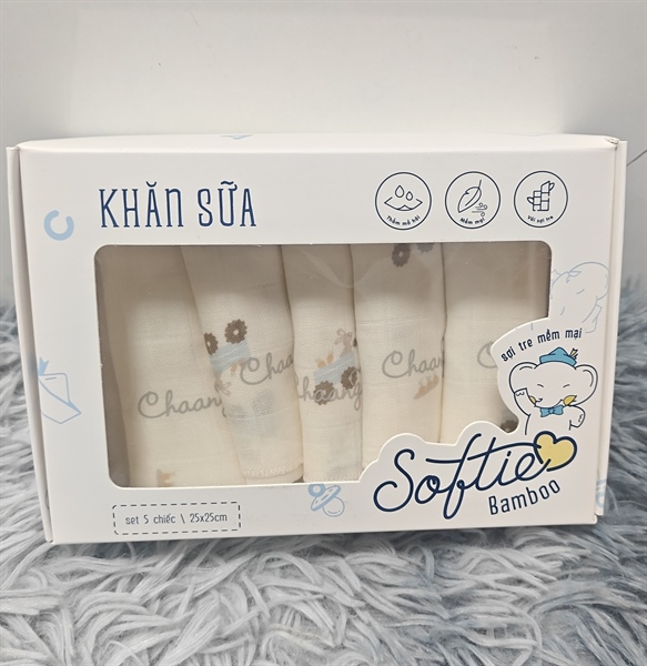 Set 5 khăn sữa sợi tre Softie Bamboo (25x25cm)