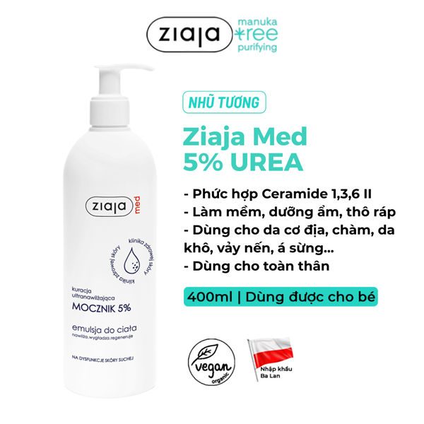 Nhũ Tương Dưỡng Ẩm Toàn Thân Mềm Mượt Ziaja Med Mocznik 5% Urê Làm Mềm Và Tái Tạo Da 400ml