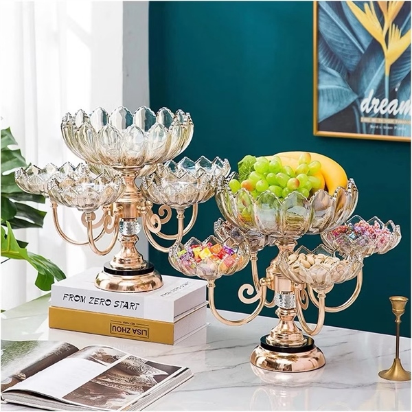 ( Hình Hoa Viền Răng ) Set Đựng Mứt 5 Nhánh Cao Cấp Thủy Tinh Xoay 360 ( Thùng 12 )