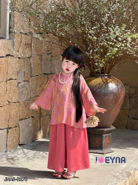 Set lụa bé gái hồng ánh kim