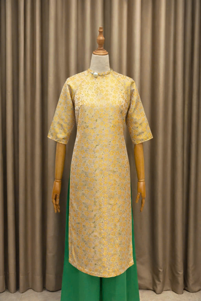 Áo dài cách tân tafta cổ tròn tay lỡ